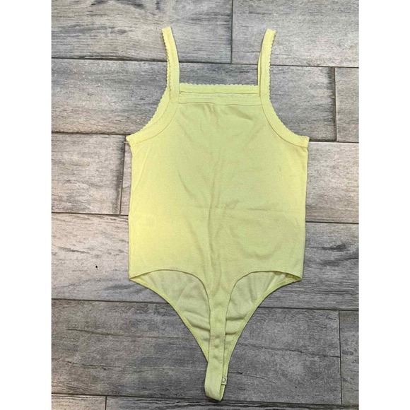 Picot‎ Trim Cotton Blen Rib Bodysuit Green Small - Picture 3 of 5